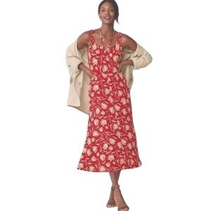 CABI style #6393 Tea Room Dress maxi red w/off white floral print sleeveless M